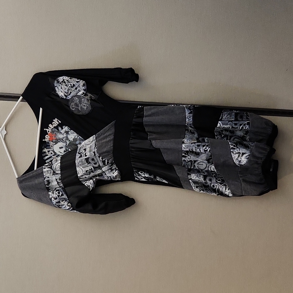 Desigual Black and Gray Graphic Patchwork Wrap Dress. M